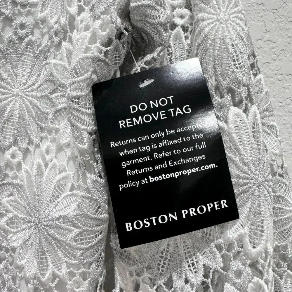 Boston Proper Embellished Metallic Floral Lace Tunic Dress White/Silver Size XS - Picture 10 of 16